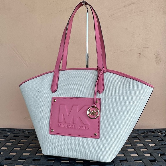 Michael Kors Kimber Large Bucket Shoulder Tote Bag Natural Tea Rose - Picture 4 of 12